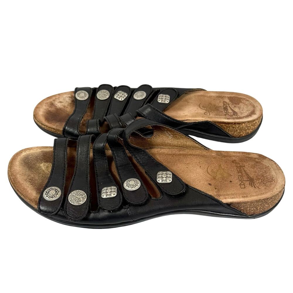 Dansko Janie Black Strappy Slide Sandals Womens Size 11.5 Leather Shoes